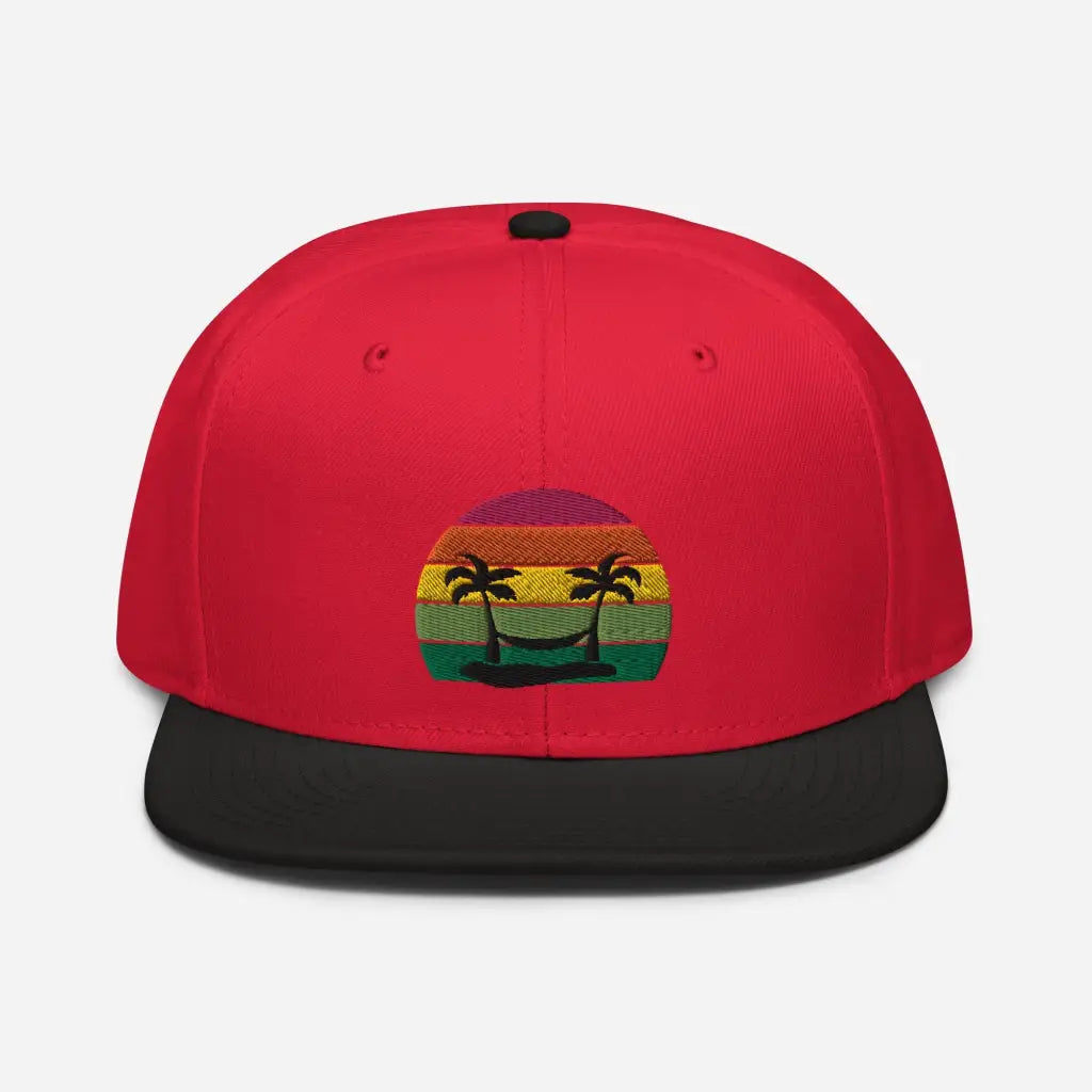 Smiley Face Beachy Palm Trees Vaca Snapback Hat - Black