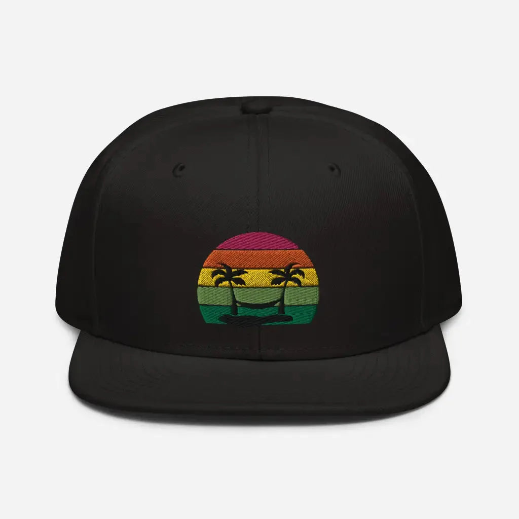 Smiley Face Beachy Palm Trees Vaca Snapback Hat - Black