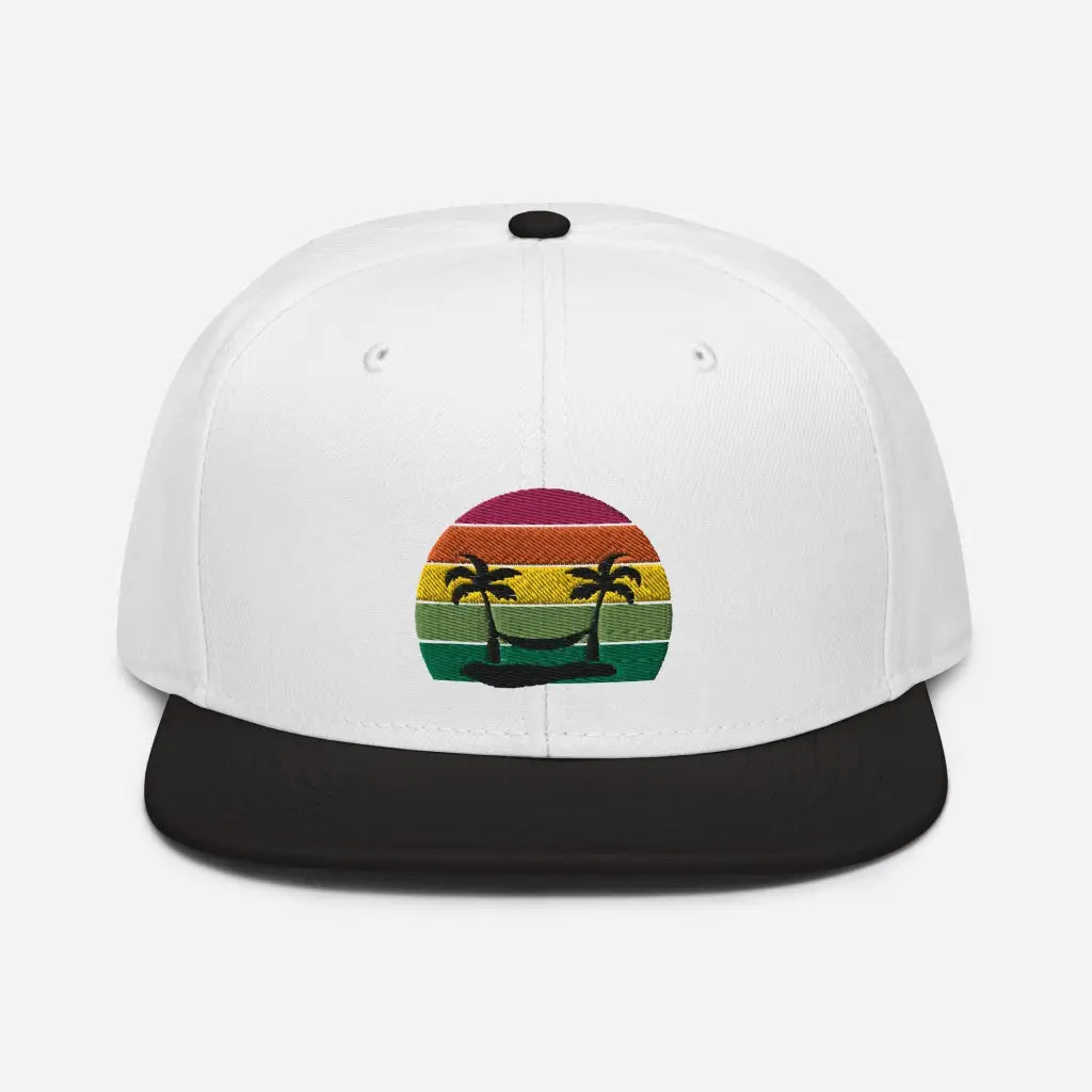 Smiley Face Beachy Palm Trees Vaca Snapback Hat - Black