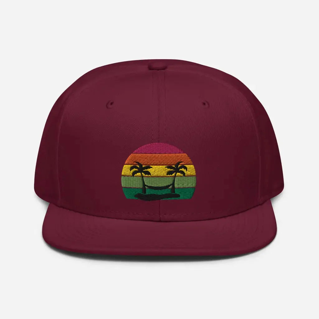 Smiley Face Beachy Palm Trees Vaca Snapback Hat - Burgundy