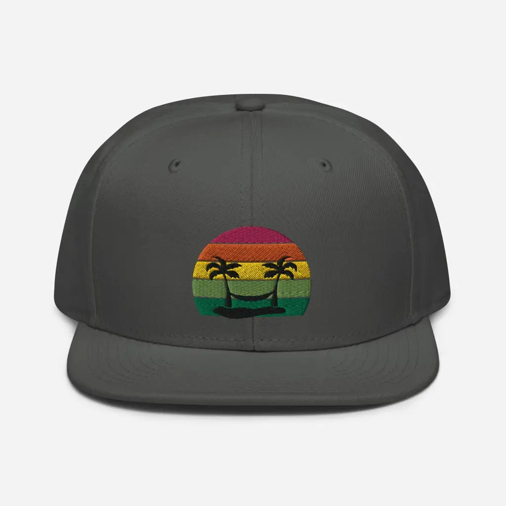 Smiley Face Beachy Palm Trees Vaca Snapback Hat - Charcoal