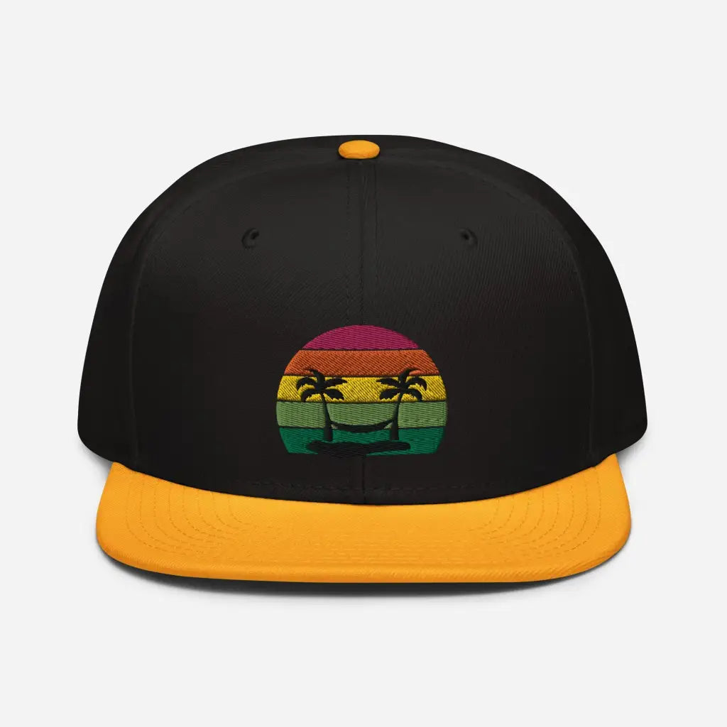 Smiley Face Beachy Palm Trees Vaca Snapback Hat - Gold