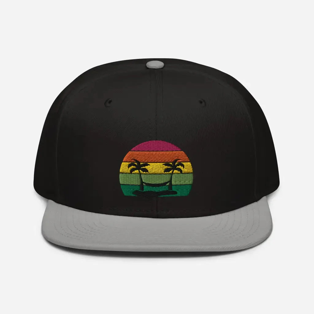 Smiley Face Beachy Palm Trees Vaca Snapback Hat - Gray