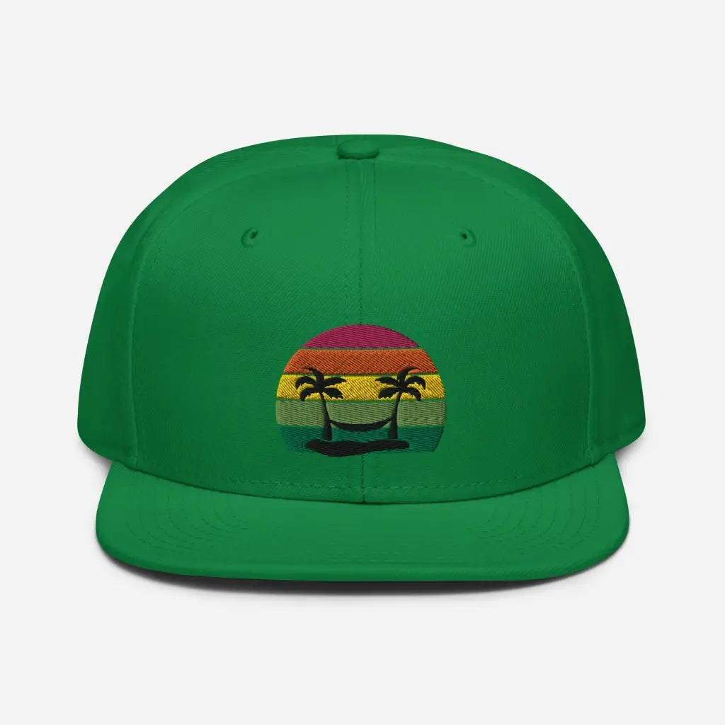 Smiley Face Beachy Palm Trees Vaca Snapback Hat - Kelly