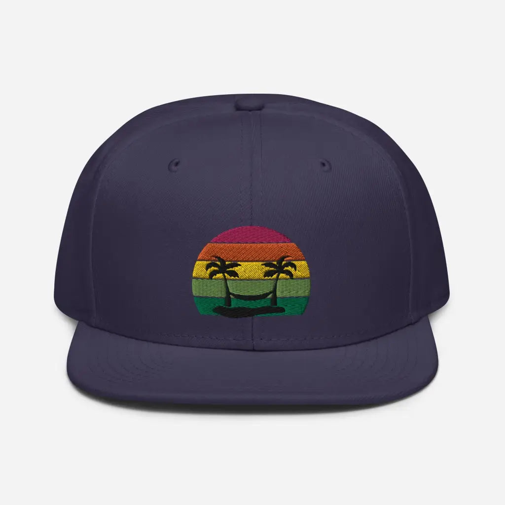 Smiley Face Beachy Palm Trees Vaca Snapback Hat - Navy blue