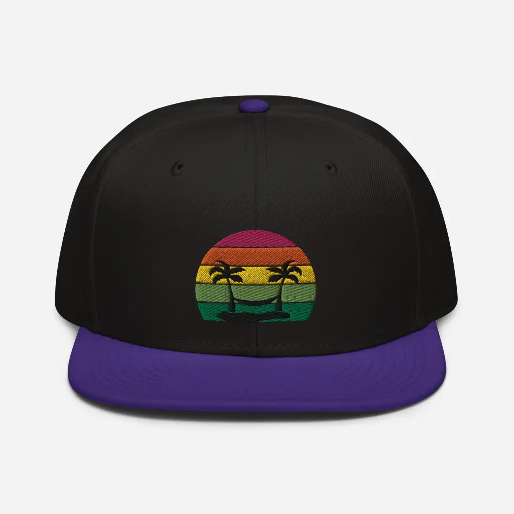 Smiley Face Beachy Palm Trees Vaca Snapback Hat - Purple