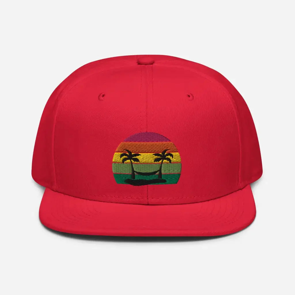 Smiley Face Beachy Palm Trees Vaca Snapback Hat - Red