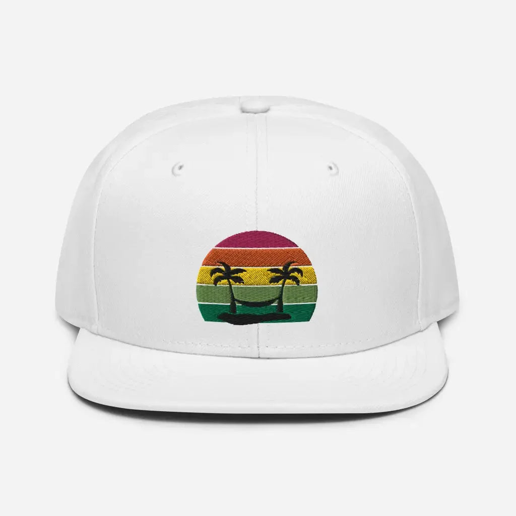 Smiley Face Beachy Palm Trees Vaca Snapback Hat - White