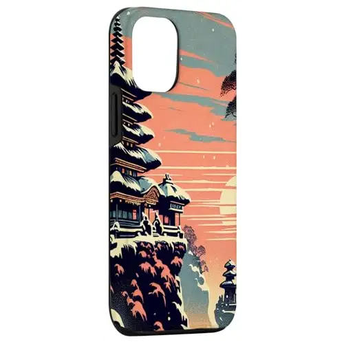 Snowy Serenity: Pagodas in Sunset Splendor Case (iPhone