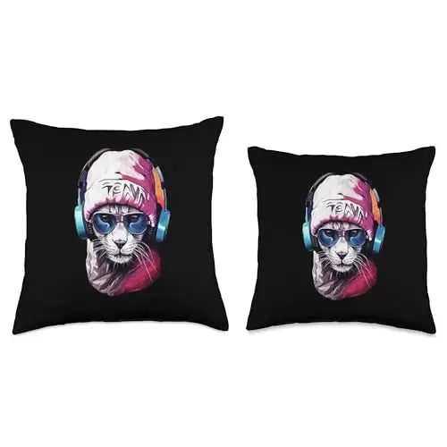 Streetwise Cool: The Hip Hop Cat Vibe Throw Pillow Home