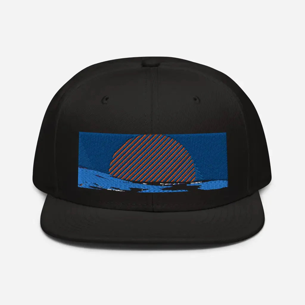 Summer Sun and Wave Snapback Hat - Black