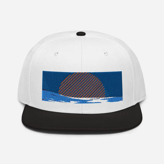 Summer Sun and Wave Snapback Hat - Black / White / Whit
