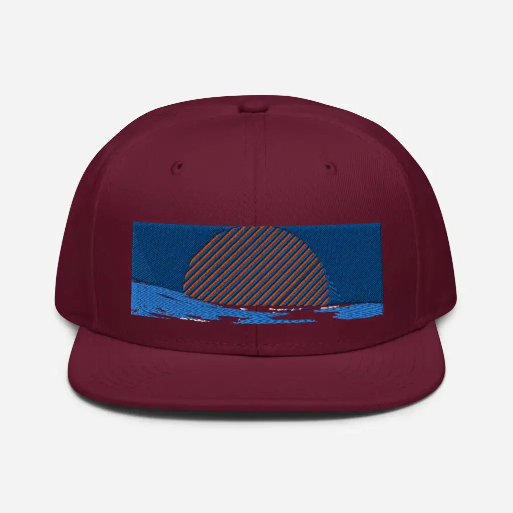 Summer Sun and Wave Snapback Hat - Burgundy maroon