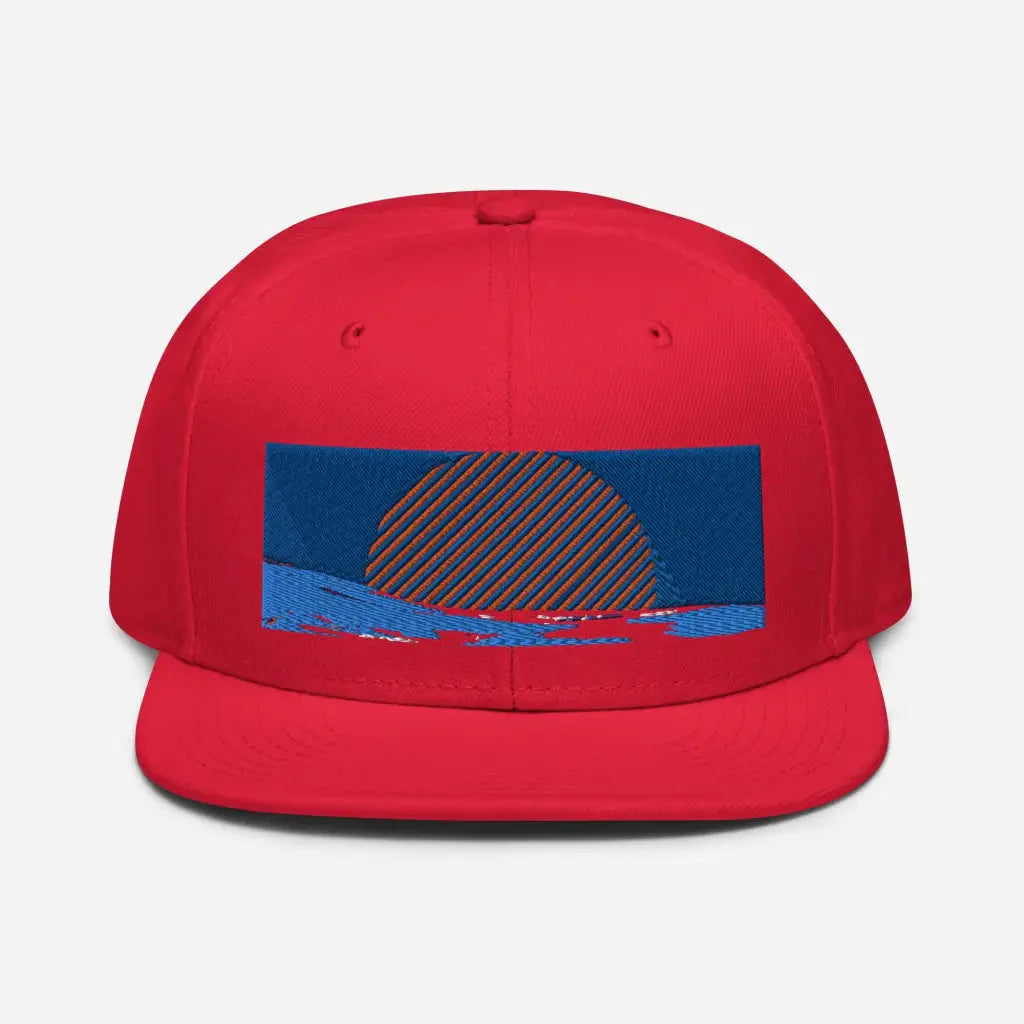 Summer Sun and Wave Snapback Hat - Red