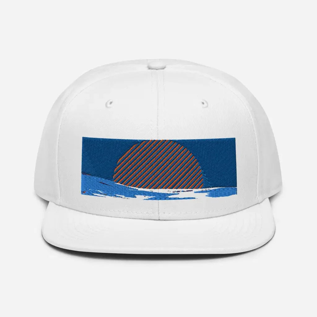 Summer Sun and Wave Snapback Hat - White