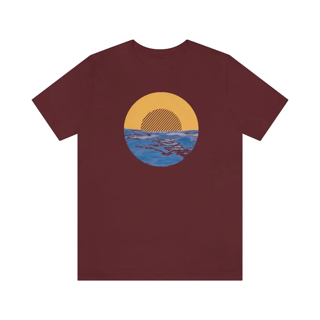 Summer Sun and Waves Tee - Maroon / S - T-Shirt