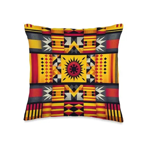 Sunburst Tapestry: Tribal Geometric Patterns Throw Pillow