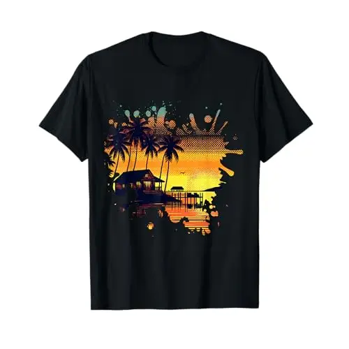 Sunny Tropical Horizon Escape: Sunset by the Shore T Shirt