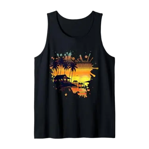 Sunny Tropical Horizon Escape: Sunset by the Shore Tank Top