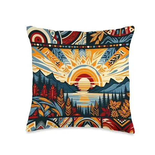 Sunset Harmony: Tribal Nature Mosaic Throw Pillow Home