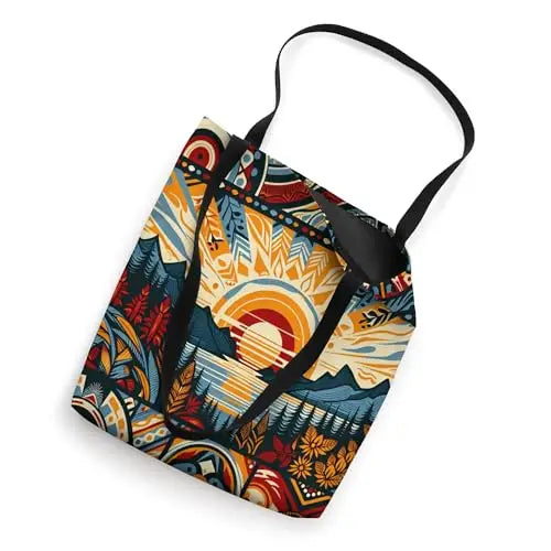 Sunset Harmony: Tribal Nature Mosaic Tote Bag Apparel