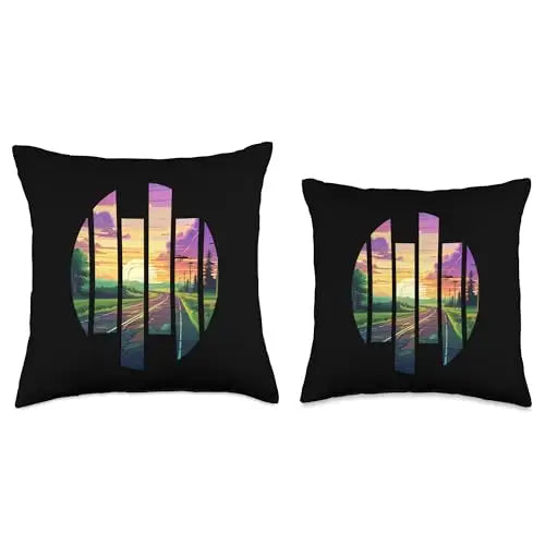 Sunset Journey: Fragmented Road to Serenity Throw Pillow