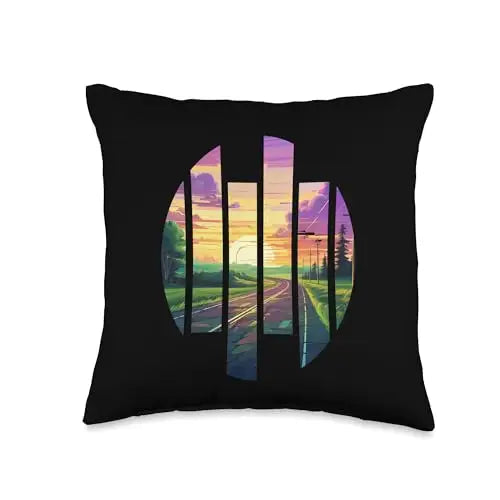 Sunset Journey: Fragmented Road to Serenity Throw Pillow