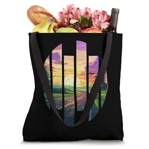 Sunset Journey: Fragmented Road to Serenity Tote Bag Apparel
