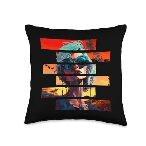 Sunset Rebellion: Fragmented Vibes Throw Pillow Home