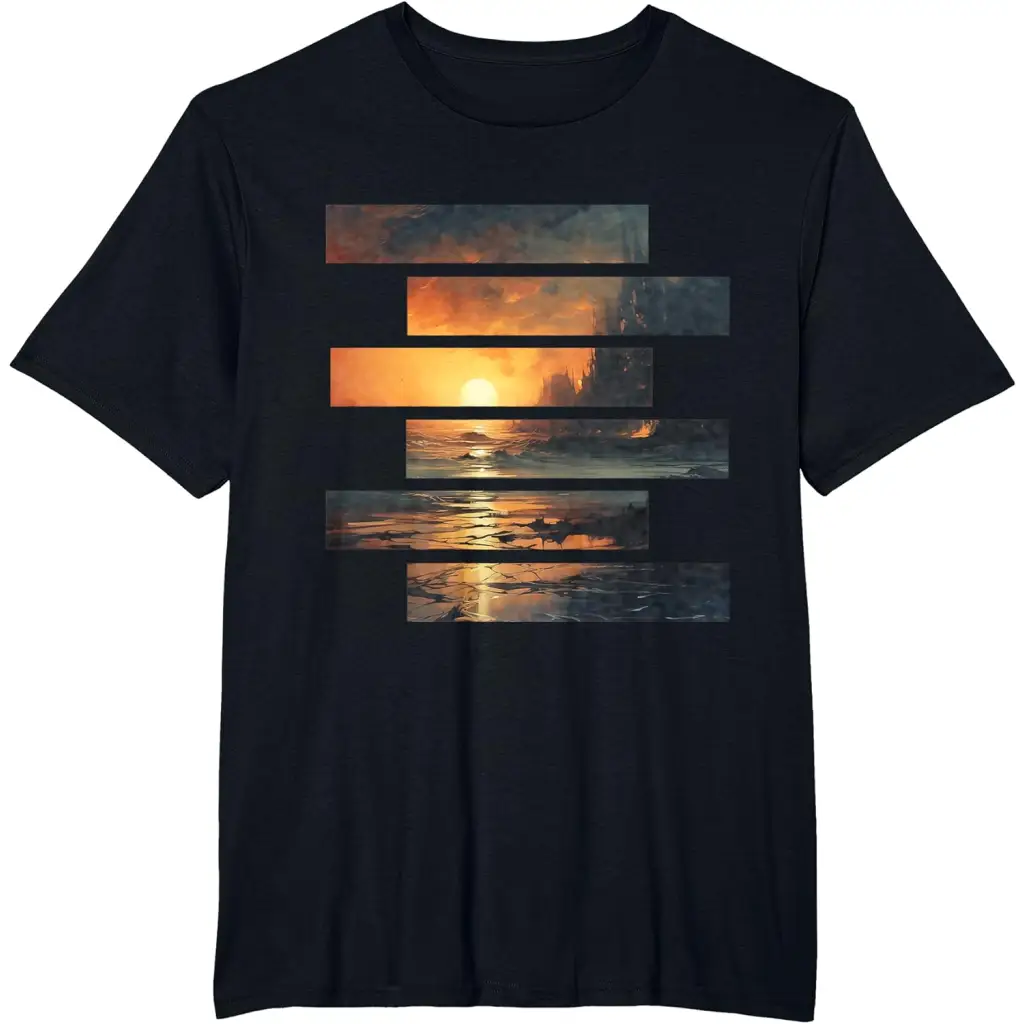 Sunset Serenity: Beach Horizon T-Shirt - Black / Men’s