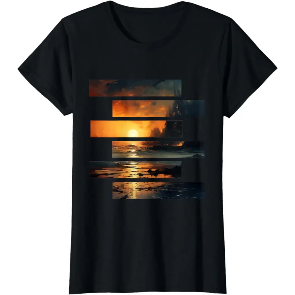 Sunset Serenity: Beach Horizon T-Shirt - Black / Women