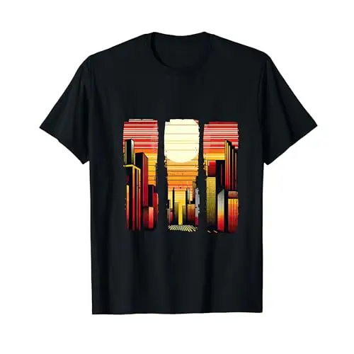 Sunset Skyline Symphony Vibrant City Horizon T Shirt Apparel