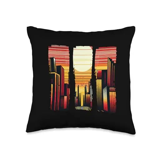Sunset Skyline Symphony Vibrant City Horizon Throw Pillow