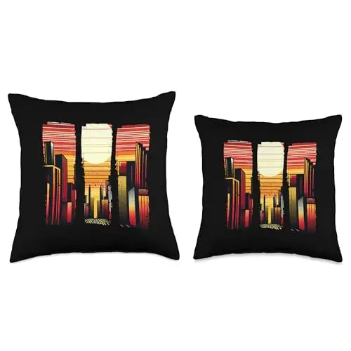 Sunset Skyline Symphony Vibrant City Horizon Throw Pillow