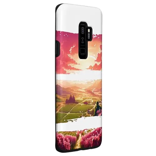 Sunset Valley Landscape Painting with Vineyard and Pathway