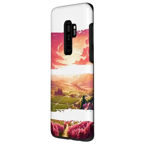 Sunset Valley Landscape Painting with Vineyard and Pathway