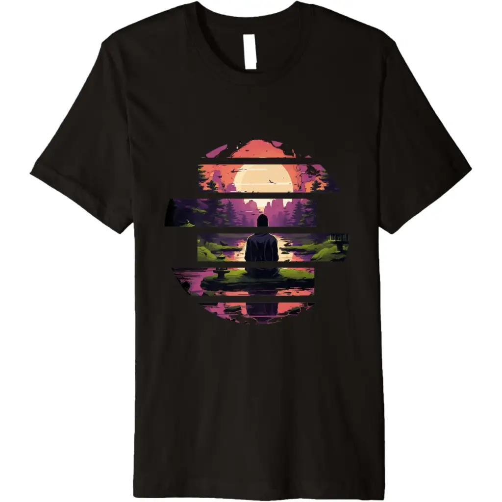 Tranquil Horizon: Meditation at Sunset Premium T-Shirt