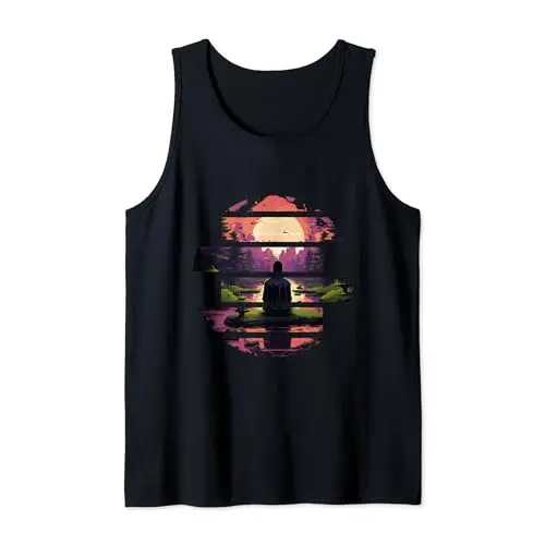 Tranquil Horizon: Meditation at Sunset Tank Top Apparel