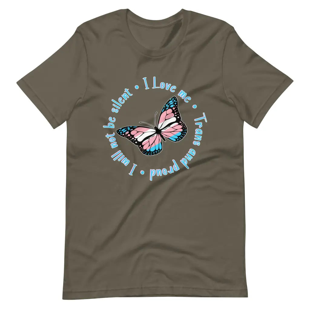 Trans and Proud Butterfly t-shirt - Army / S - T-Shirt