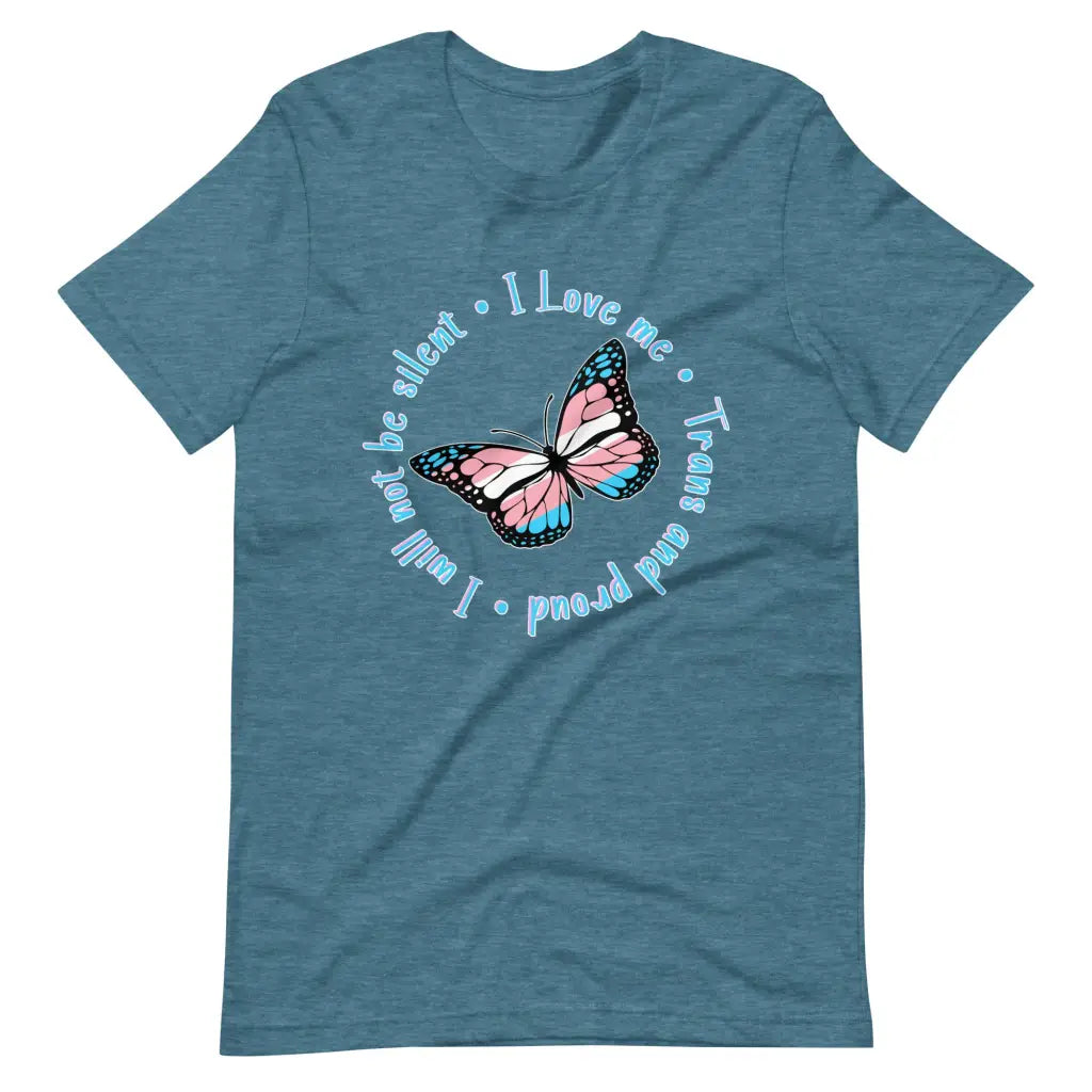 Trans and Proud Butterfly t-shirt - Heather Deep Teal / S