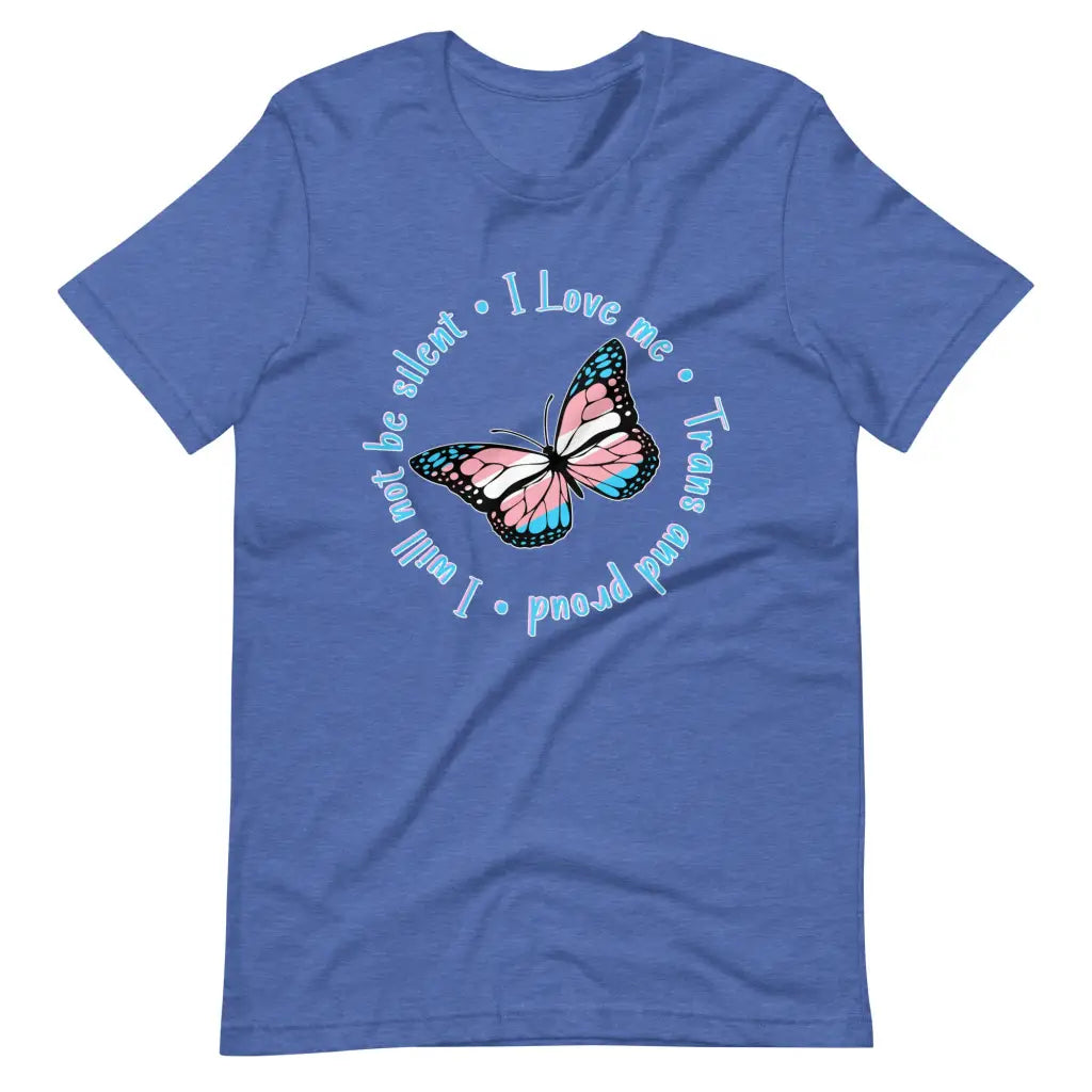 Trans and Proud Butterfly t-shirt - Heather True Royal / S