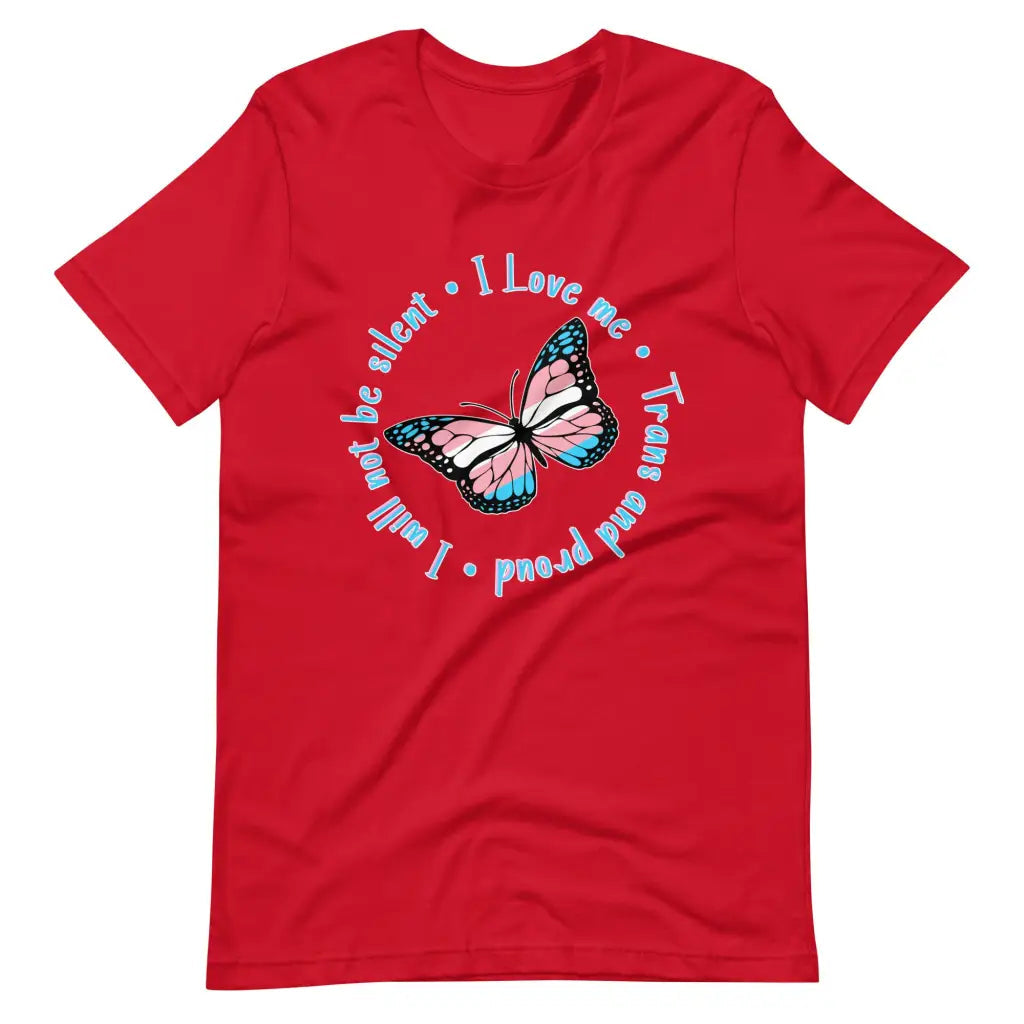 Trans and Proud Butterfly t-shirt - Red / S - T-Shirt