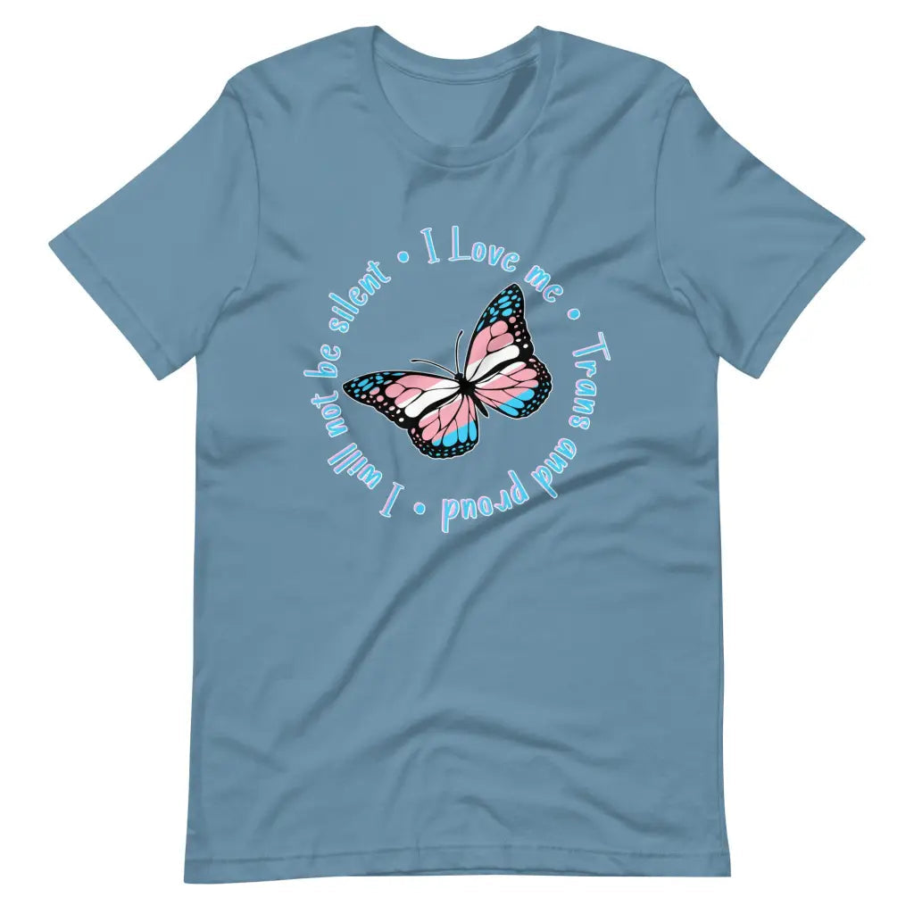 Trans and Proud Butterfly t-shirt - Steel Blue / S - T-Shirt