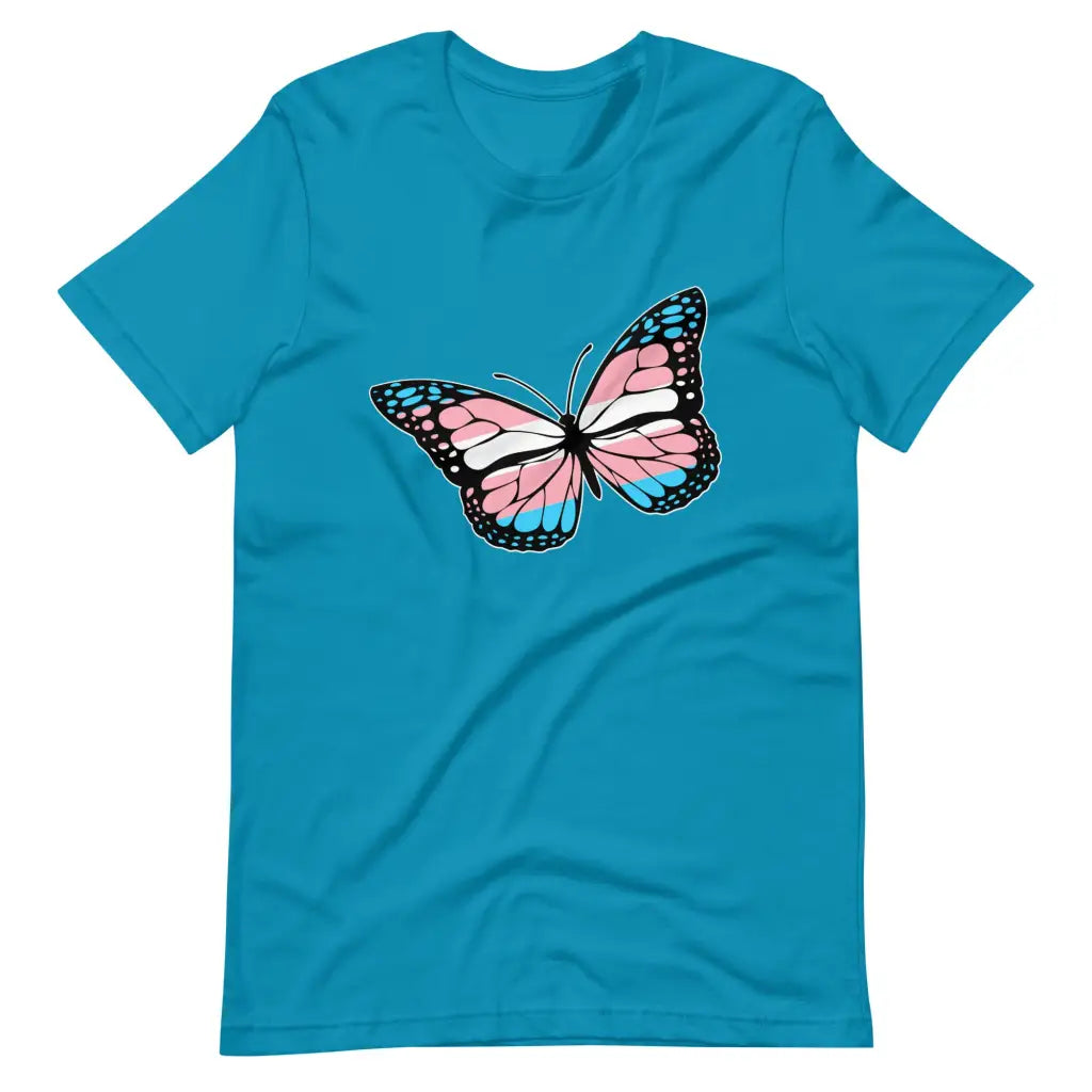 Transgender Flag Butterfly t-shirt - Aqua / S - T-Shirt