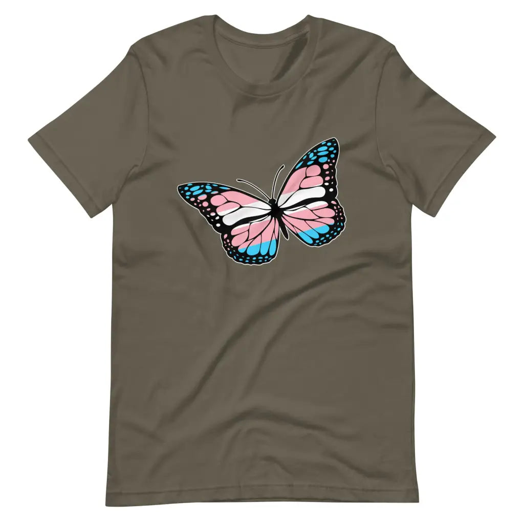 Transgender Flag Butterfly t-shirt - Army / S - T-Shirt