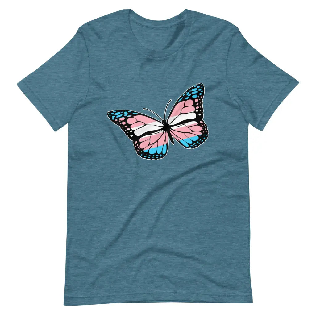 Transgender Flag Butterfly t-shirt - Heather Deep Teal / S