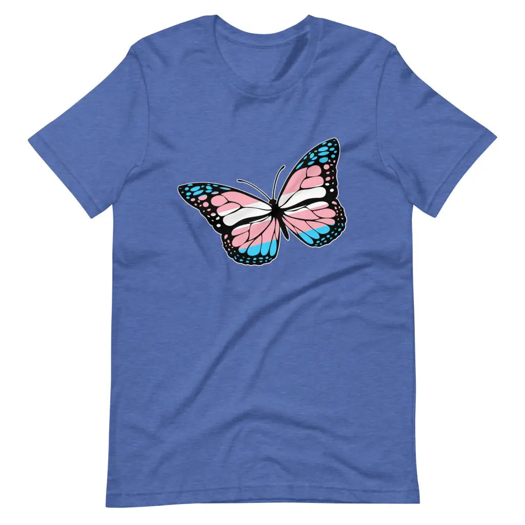 Transgender Flag Butterfly t-shirt - Heather True Royal / S