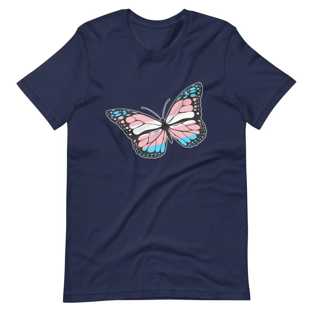 Transgender Flag Butterfly t-shirt - Navy / S - T-Shirt