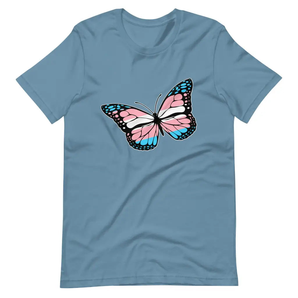 Transgender Flag Butterfly t-shirt - Steel Blue / S