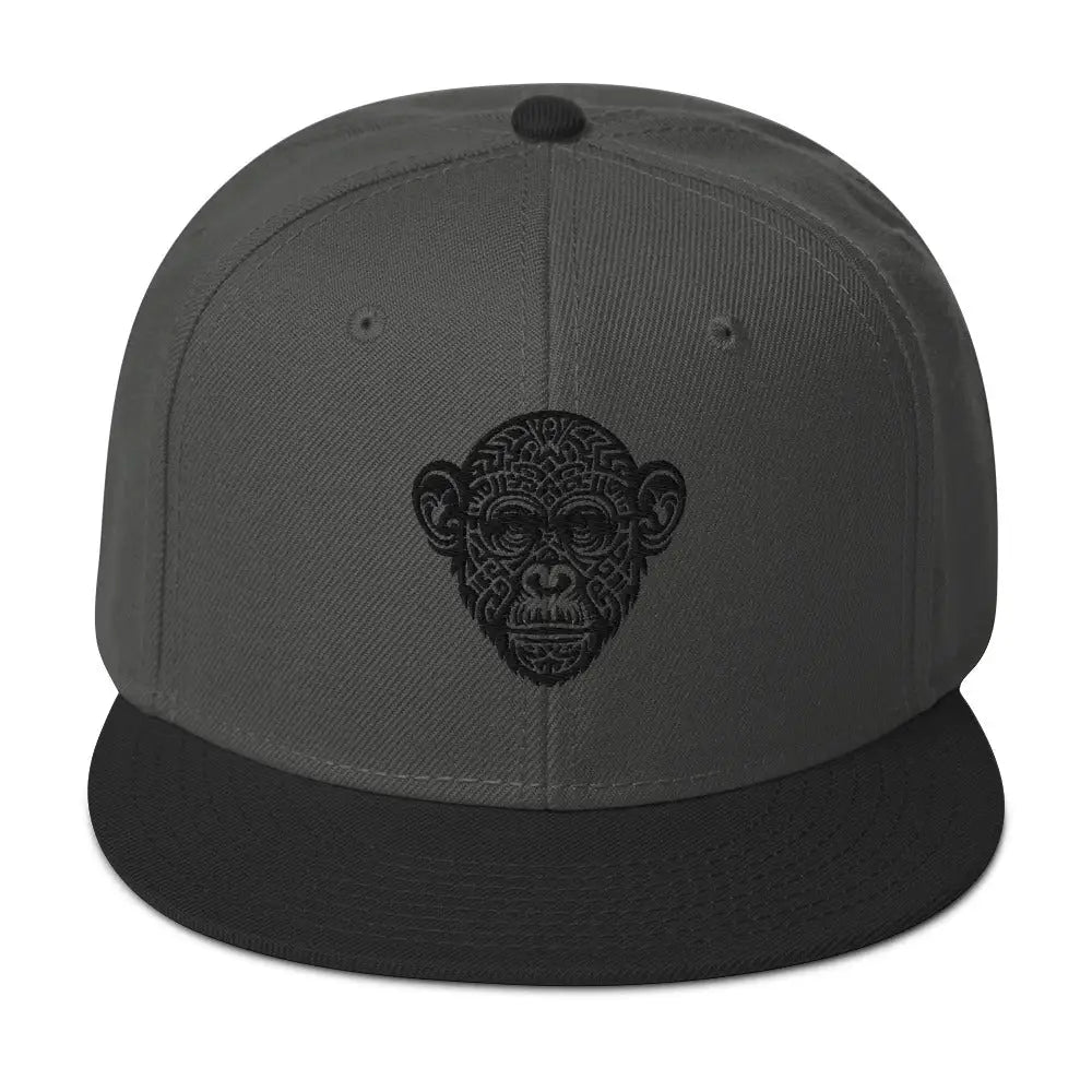 Tribal Ape Snapback Hat - Black / Charcoal gray